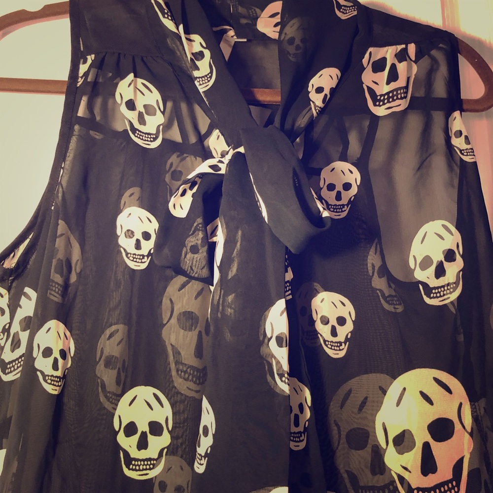 Skull Tie-Neck ModCloth Shirt
